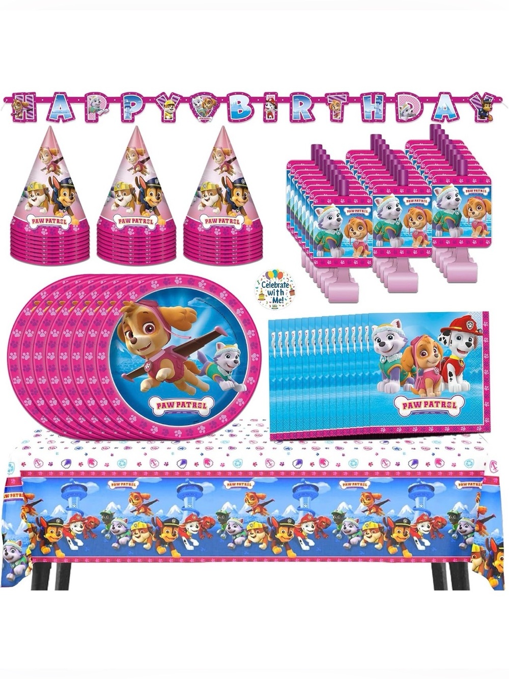PAW Patrol Pink Happy Birthday Party Kit - 106 Pieces NEW